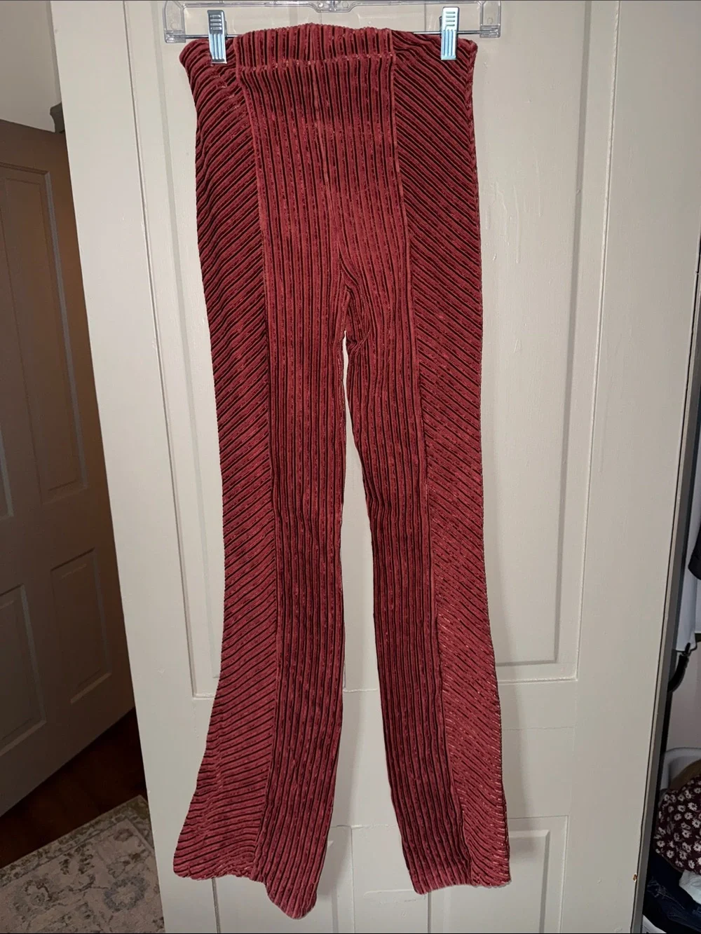 Free People Ribbed Velvet Pants in Deep Red